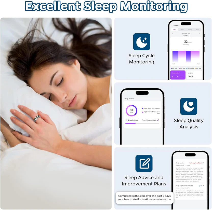 Smart Ring Health Tracker, Sleep Tracker Ring with Heart Rat